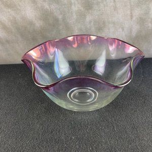 Beautiful Studio Glass Iridescent Purple Fading to Clear Crystal Serving Bowl
